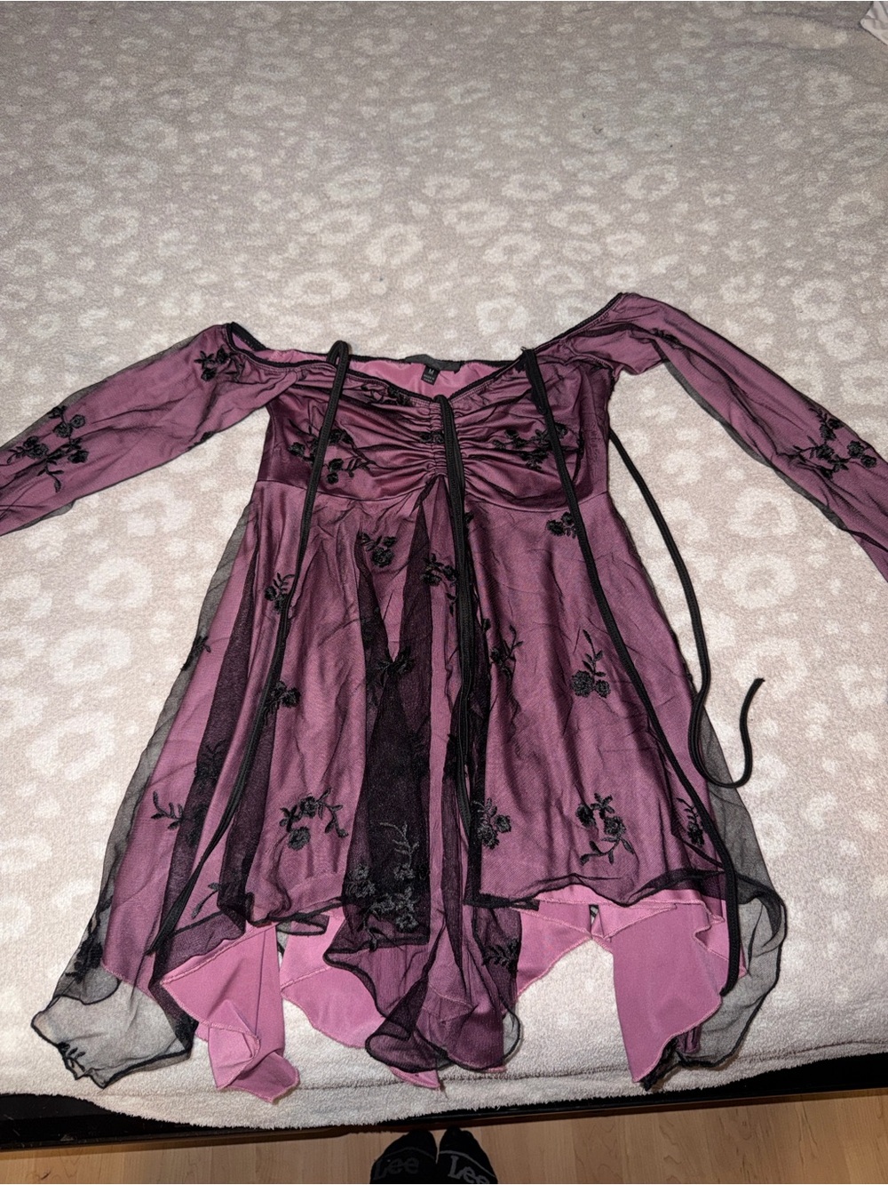 Dolls Kill Purple Dress with Black Floral Mesh Overlay
